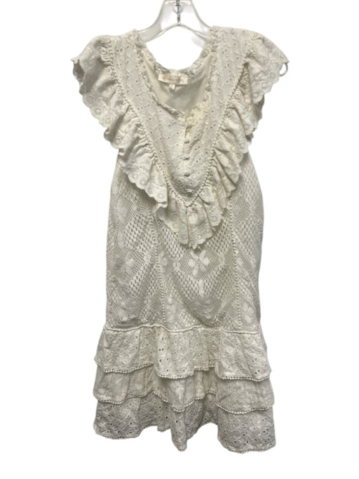 Love Shack Fancy Size 12 White Cotton Blend Ruffle Cap Sleeve Lace eyelet Dress White / 12