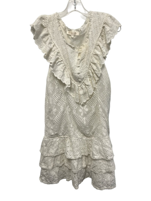 Love Shack Fancy Size 12 White Cotton Blend Ruffle Cap Sleeve Lace eyelet Dress White / 12