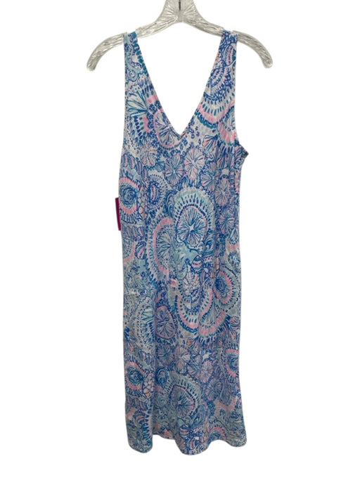 Lily Pulitzer Size Medium Blue, Pink, Orange Linen Sleeveless V Neck Shift Dress Blue, Pink, Orange / Medium