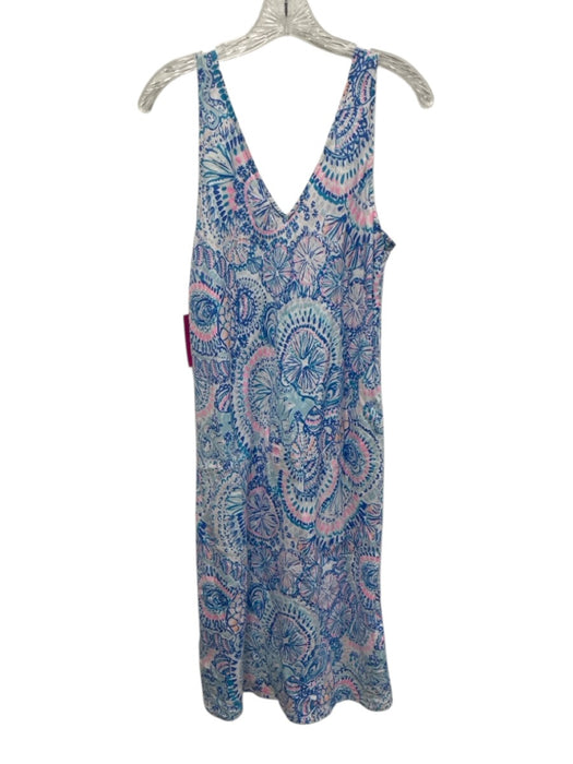 Lily Pulitzer Size Medium Blue, Pink, Orange Linen Sleeveless V Neck Shift Dress Blue, Pink, Orange / Medium