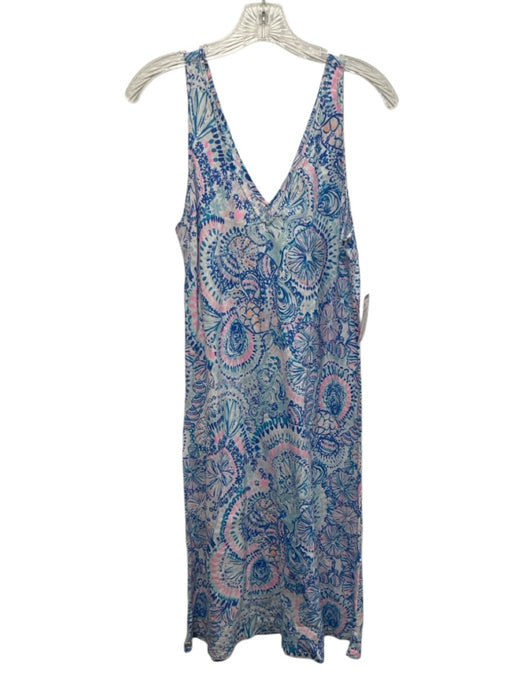 Lily Pulitzer Size Medium Blue, Pink, Orange Linen Sleeveless V Neck Shift Dress Blue, Pink, Orange / Medium