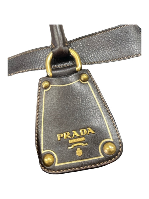 Prada Black & Brown Nylon & Leather Double Top Handle Shoulder Gold Hardware Bag Black & Brown / S