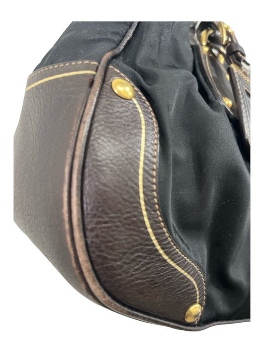 Prada Black & Brown Nylon & Leather Double Top Handle Shoulder Gold Hardware Bag Black & Brown / S