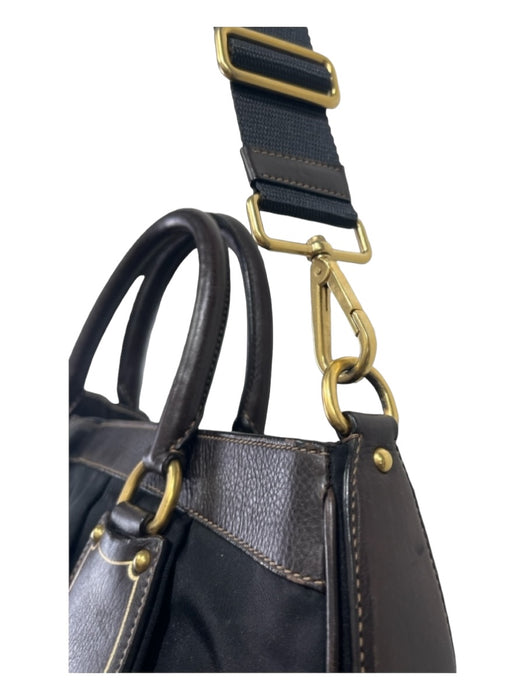 Prada Black & Brown Nylon & Leather Double Top Handle Shoulder Gold Hardware Bag Black & Brown / S