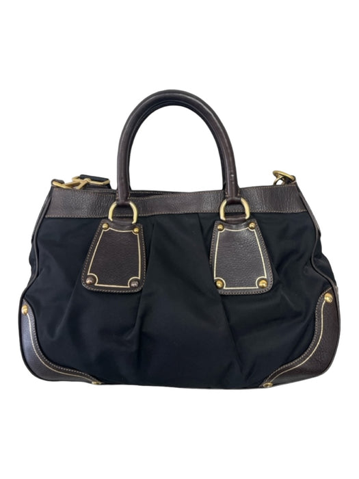 Prada Black & Brown Nylon & Leather Double Top Handle Shoulder Gold Hardware Bag Black & Brown / S