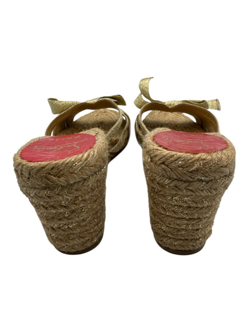 Christian Louboutin Shoe Size 39 Gold, Beige, Red Raffia Ribbon Wedge Espadrille Gold, Beige, Red / 39