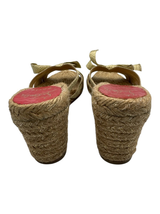 Christian Louboutin Shoe Size 39 Gold, Beige, Red Raffia Ribbon Wedge Espadrille Gold, Beige, Red / 39