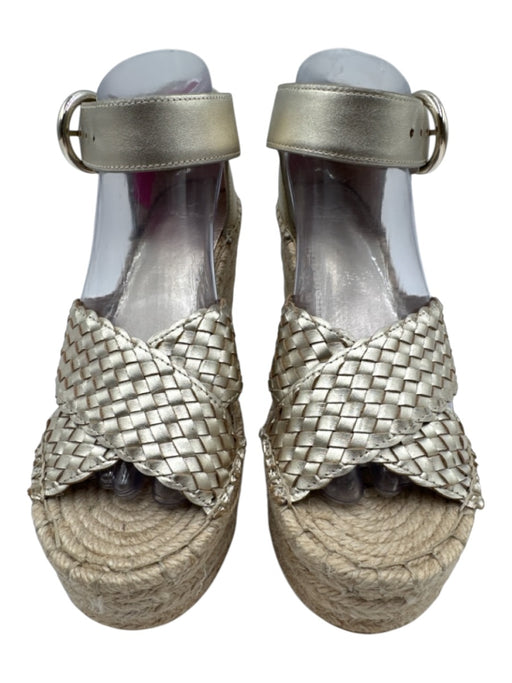 Marc Fisher Shoe Size 8 Light Gold Leather Upper open toe Woven Espadrille Light Gold / 8