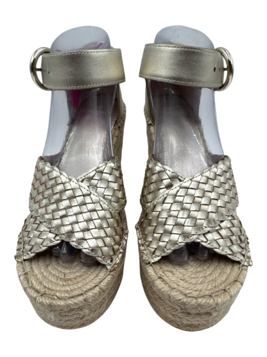 Marc Fisher Shoe Size 8 Light Gold Leather Upper open toe Woven Espadrille Light Gold / 8