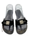 Chanel Shoe Size 38 Black Leather & Wood Silver Hardware Logo Mule Wedge Sandals Black / 38