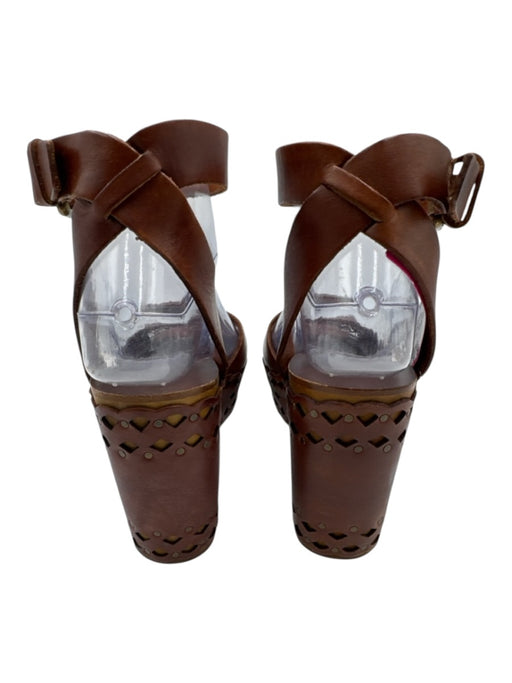 Ash Shoe Size 38 Brown Leather Upper Toe Strap Laser Cut Ankle Wrap Wedges Brown / 38