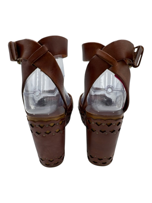 Ash Shoe Size 38 Brown Leather Upper Toe Strap Laser Cut Ankle Wrap Wedges Brown / 38