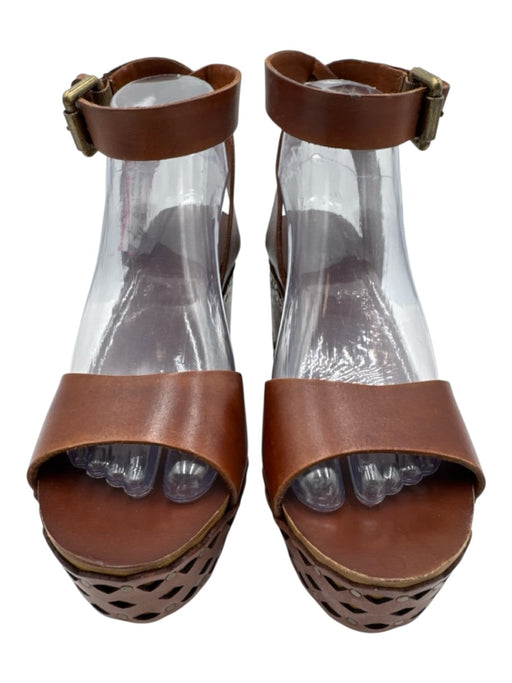 Ash Shoe Size 38 Brown Leather Upper Toe Strap Laser Cut Ankle Wrap Wedges Brown / 38