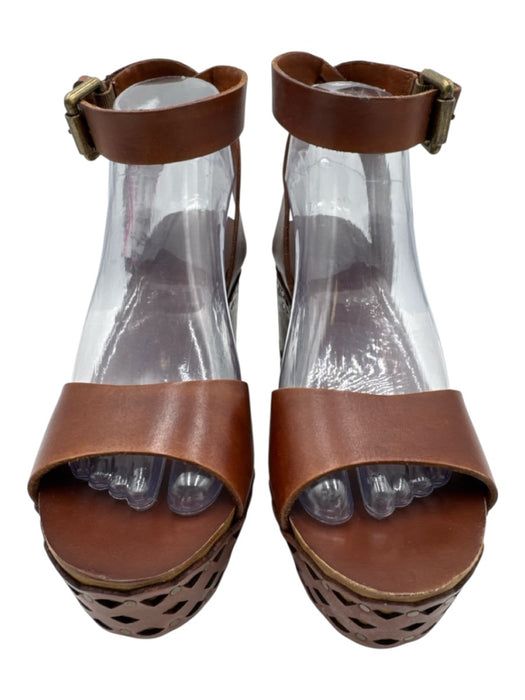 Ash Shoe Size 38 Brown Leather Upper Toe Strap Laser Cut Ankle Wrap Wedges Brown / 38