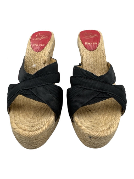 Christian Louboutin Shoe Size 38 Black Raffia Cut Out Ribbon Open Toe Espadrille Black / 38