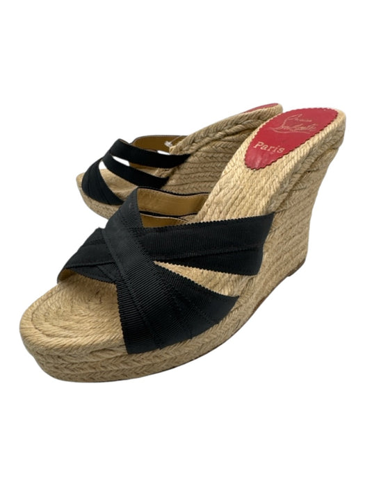 Christian Louboutin Shoe Size 38 Black Raffia Cut Out Ribbon Open Toe Espadrille Black / 38