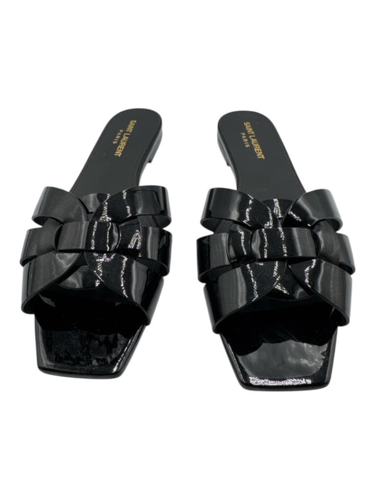 Saint Laurent Shoe Size 38 Black Patent Leather Square Toe Woven Cut Out Sandals Black / 38