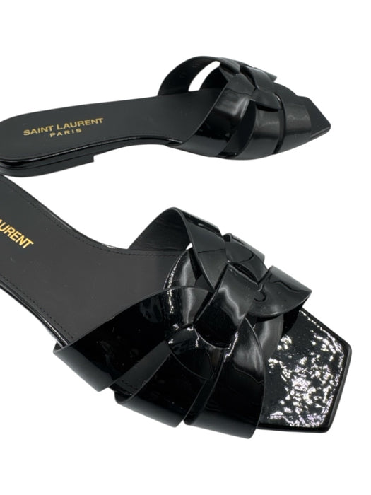 Saint Laurent Shoe Size 38 Black Patent Leather Square Toe Woven Cut Out Sandals Black / 38