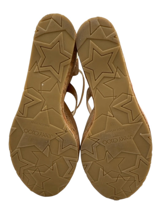 Jimmy Choo Shoe Size 38 Beige Cork Criss Cross Ankle Wrap Ribbed Wedges Beige / 38