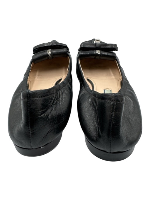 Prada Shoe Size 38 Black Leather Pointed Toe Bow Detail Zip Detail scrunch Flats Black / 38