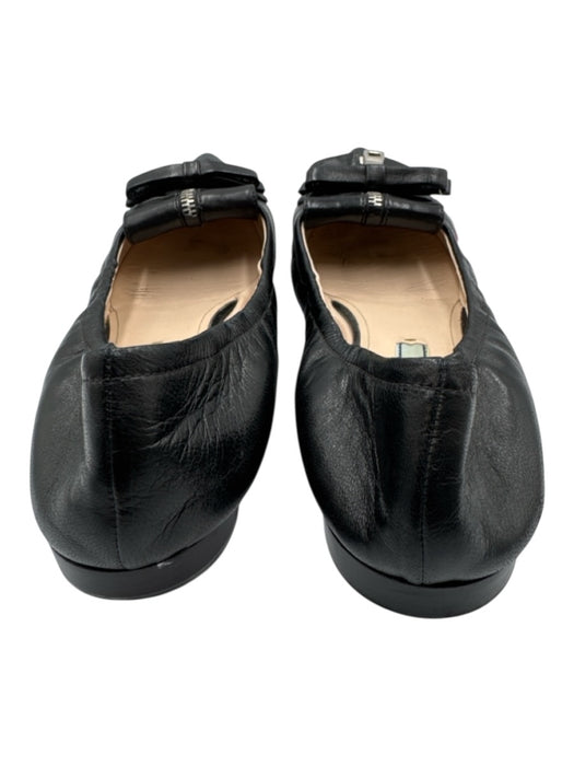 Prada Shoe Size 38 Black Leather Pointed Toe Bow Detail Zip Detail scrunch Flats Black / 38