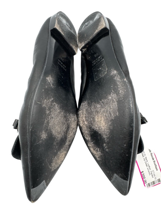 Prada Shoe Size 38 Black Leather Pointed Toe Bow Detail Zip Detail scrunch Flats Black / 38
