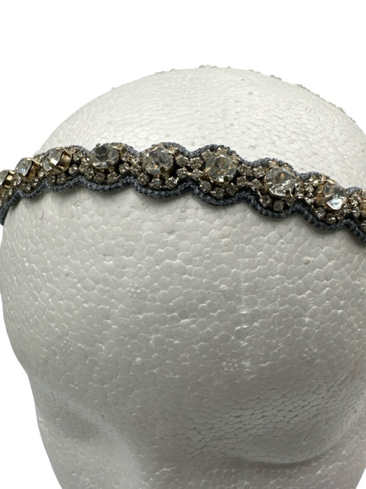 Deepa Gurnani Light Blue & Black Elastic Rhinestone Scalloped Headband Light Blue & Black
