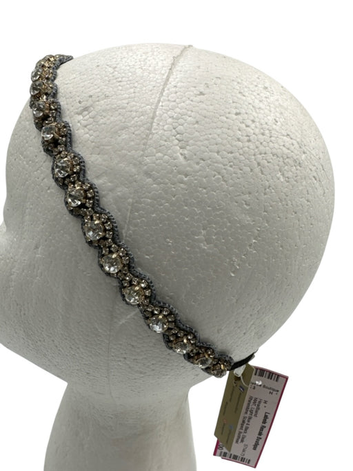 Deepa Gurnani Light Blue & Black Elastic Rhinestone Scalloped Headband Light Blue & Black