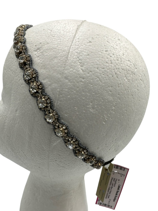 Deepa Gurnani Light Blue & Black Elastic Rhinestone Scalloped Headband Light Blue & Black