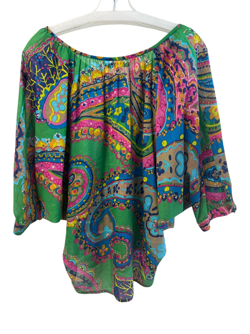 Trina Turk Size M Green & Multi Silk & Cotton Long Sleeve Abstract Print Top Green & Multi / M
