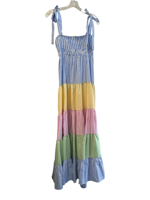 Juliana's Size M Blue & Multi Polyester Blend Sleeveless Rouched Tiered Dress Blue & Multi / M
