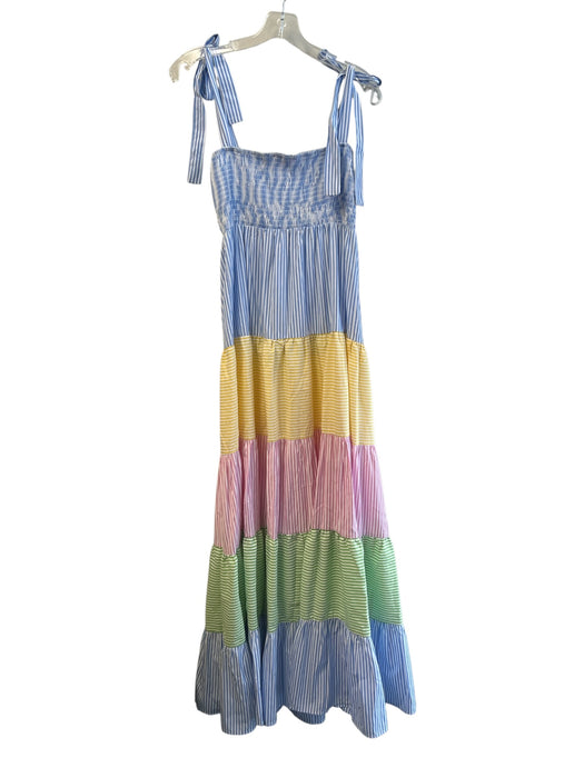 Juliana's Size M Blue & Multi Polyester Blend Sleeveless Rouched Tiered Dress Blue & Multi / M