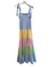 Juliana's Size M Blue & Multi Polyester Blend Sleeveless Rouched Tiered Dress Blue & Multi / M