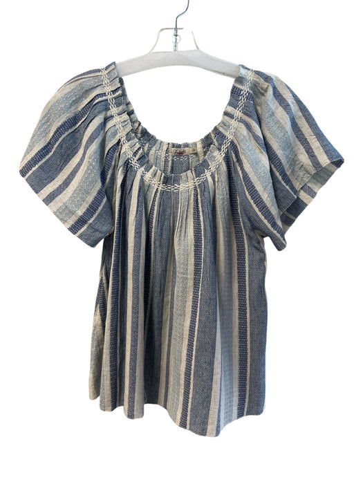 Faherty Size S Blue & White Cotton Blend Short Sleeve Striped Boat Neck Top Blue & White / S