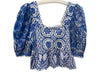 Farm Rio Size S Blue & White Cotton floral print Square Neck Half Sleeve Top Blue & White / S