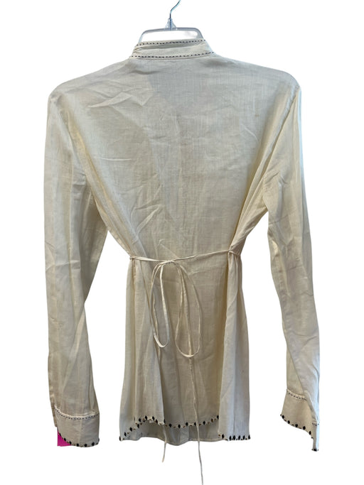 Elie Tahari Size M Cream Cotton Semi Sheer Beaded Button Up Long Sleeve Top Cream / M