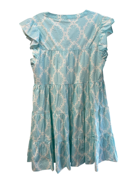 Roller Rabbit Size M Blue Cotton Short Ruffle Sleeve V Neck Below Knee Dress Blue / M
