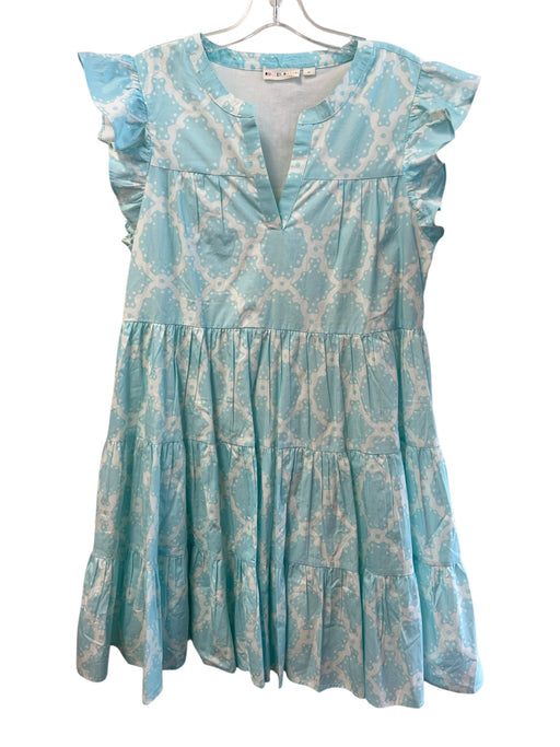 Roller Rabbit Size M Blue Cotton Short Ruffle Sleeve V Neck Below Knee Dress Blue / M