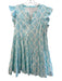 Roller Rabbit Size M Blue Cotton Short Ruffle Sleeve V Neck Below Knee Dress Blue / M