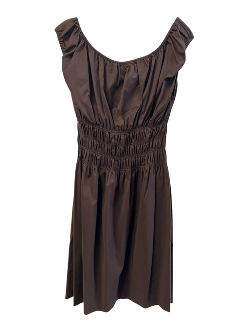 Diane Von Furstenberg Size 6 Brown Cotton Blend Short Sleeve Scrunch Waist Dress Brown / 6