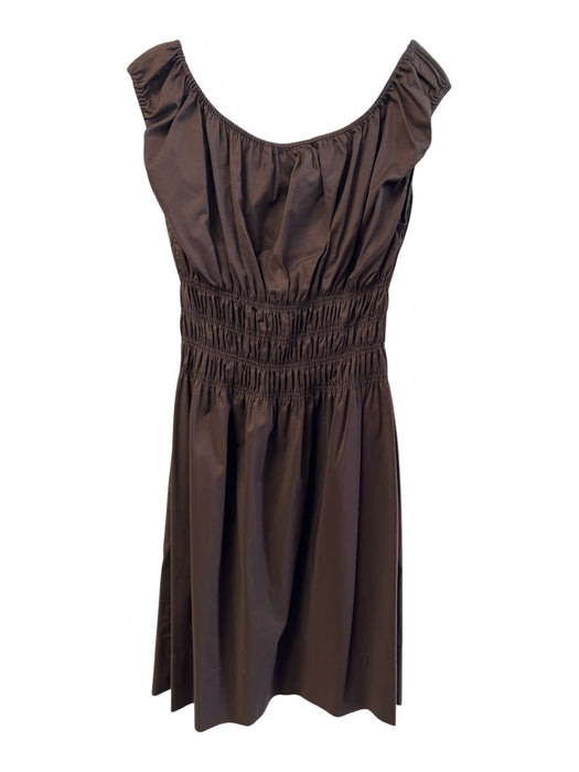 Diane Von Furstenberg Size 6 Brown Cotton Blend Short Sleeve Scrunch Waist Dress Brown / 6