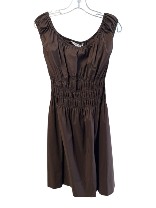 Diane Von Furstenberg Size 6 Brown Cotton Blend Short Sleeve Scrunch Waist Dress Brown / 6