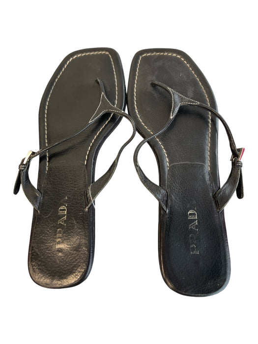 Prada Shoe Size Est 7 Black Leather Sandal Square Toe Slip On Shoes Black / Est 7
