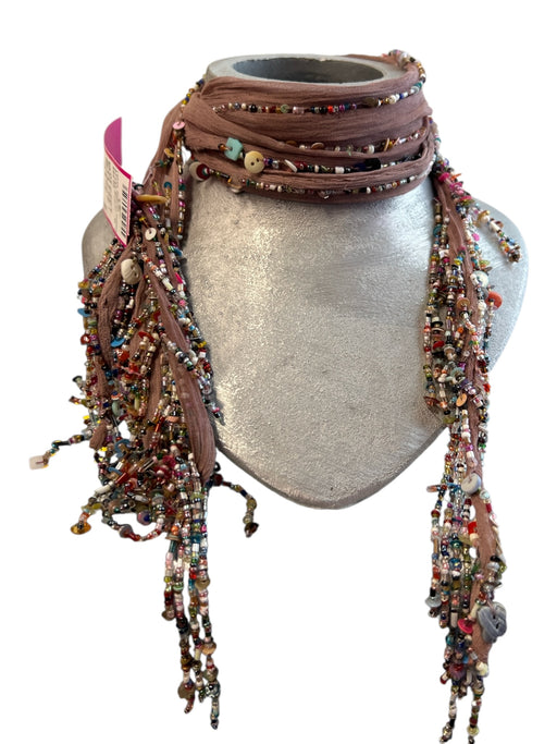 Chan Luu Pink Silk Thin Long Beaded Belts Pink / S/M