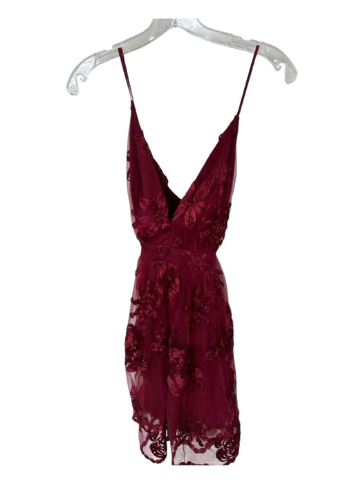 Maniju Size S Maroon Polyester Spaghetti Strap Flower Application Dress Maroon / S