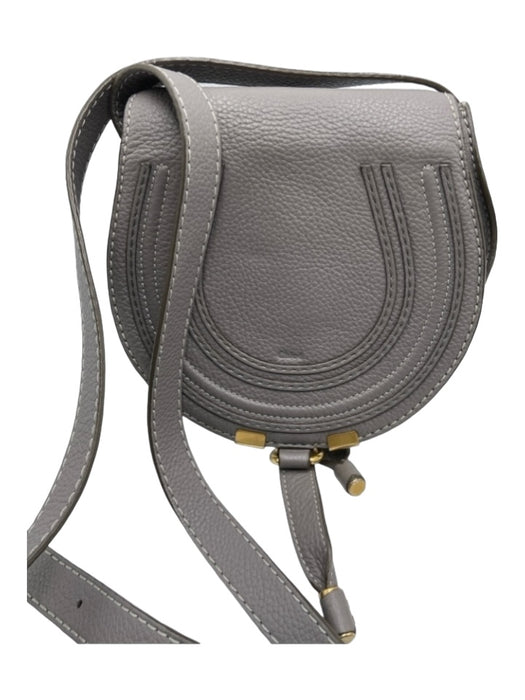 Chloe Gray Leather Gold hardware Loop Clasp Crossbody Bag Gray / Small