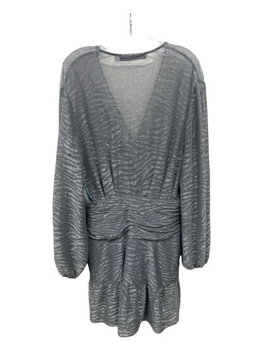 IRO Size 38 Silver Polyester Metallic Zebra Long Balloon Sleeve Mini Dress Silver / 38