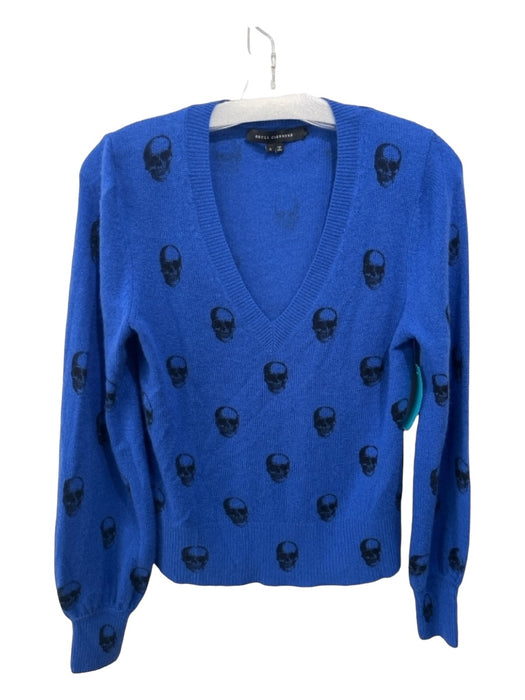 Skull Cashmere Size S Blue & Black Cashmere Skulls V Neck Long Sleeve Sweater Blue & Black / S