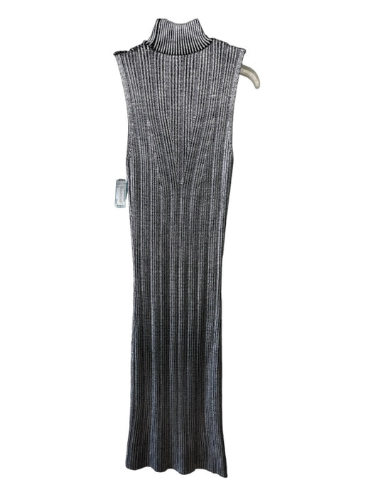 Zara Size M Silver & Black Ribbed Knit Sleeveless Metallic Mock Neck Dress  — Labels Resale Boutique