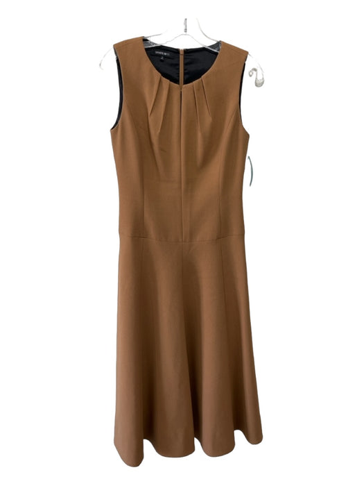 Lafayette Size 2 Brown Wool Pleated Detail Midi Sleeveless Dress Brown / 2